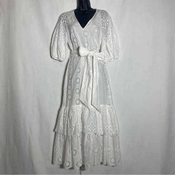 ZARA BELTED EMBROIDERED MIDI DRESS OYSTER WHITE SIZE S - Picture 7 of 15